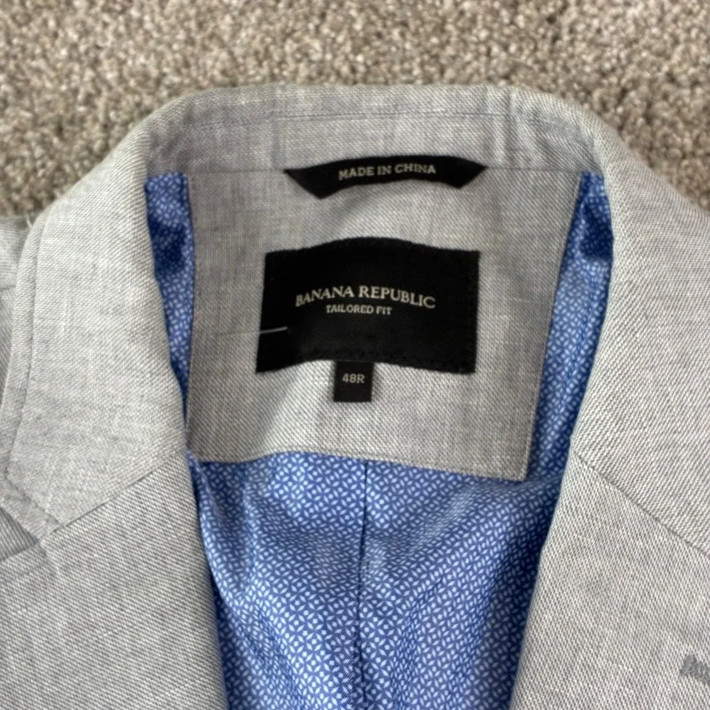 Banana Republic Blazer Mens 48R Gray Linen Cotton Tailored Fit Italian Fabric